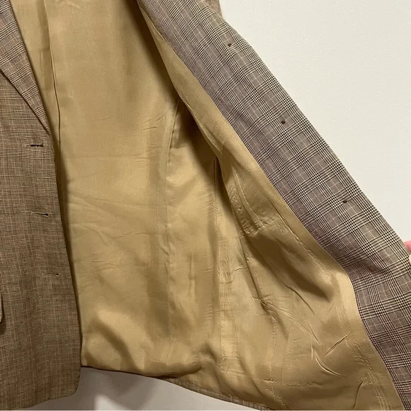 Talbots Petites Brown Houndstooth Linen/Rayon Blazer, Women's Size 10P, Neutral - Picture 8 of 11